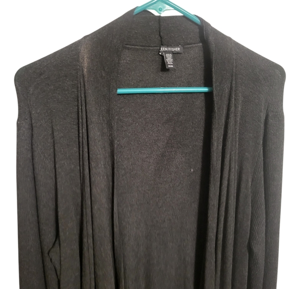 Eileen Fisher Black Drapey Open Front Long Cardigan, Size M NEW w/o TAG - Picture 2 of 7